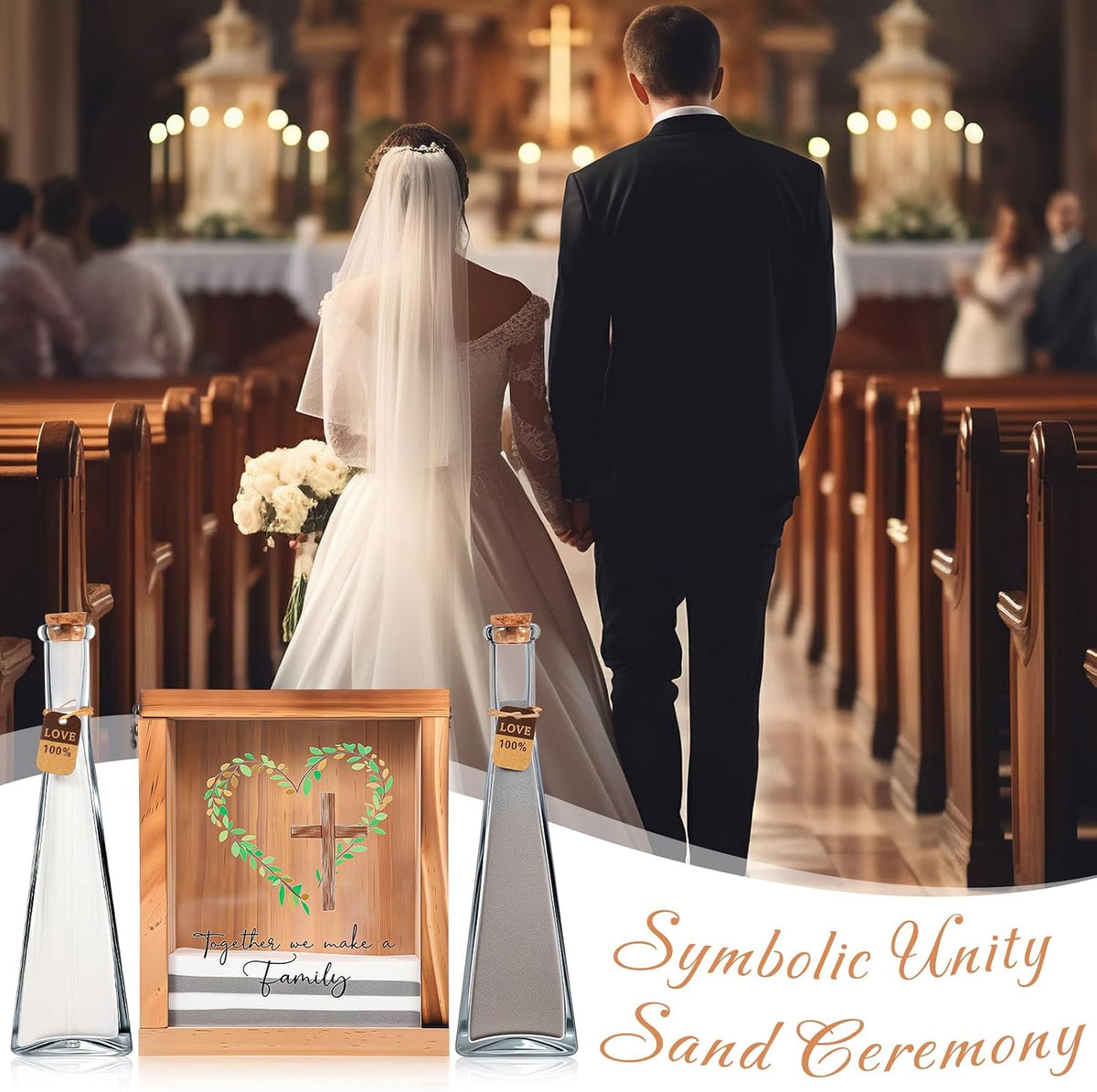Blosssound Unity Sand Ceremony Set, Love Family Shadow Box, White Gray