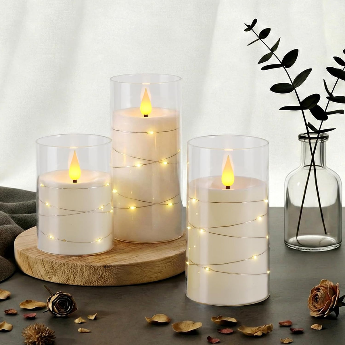 Homemory Flickering Flameless Candles, White LED Pillar Candles with Remote