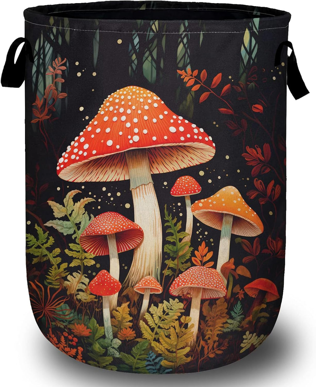 Mushrooms Forest Laundry Basket, Laundry Hamper Collapsible Oxford Cloth with Handle Clothes Storage Bin for Bathroom Laundry Room Bedroom 15.7 X 20 Inch