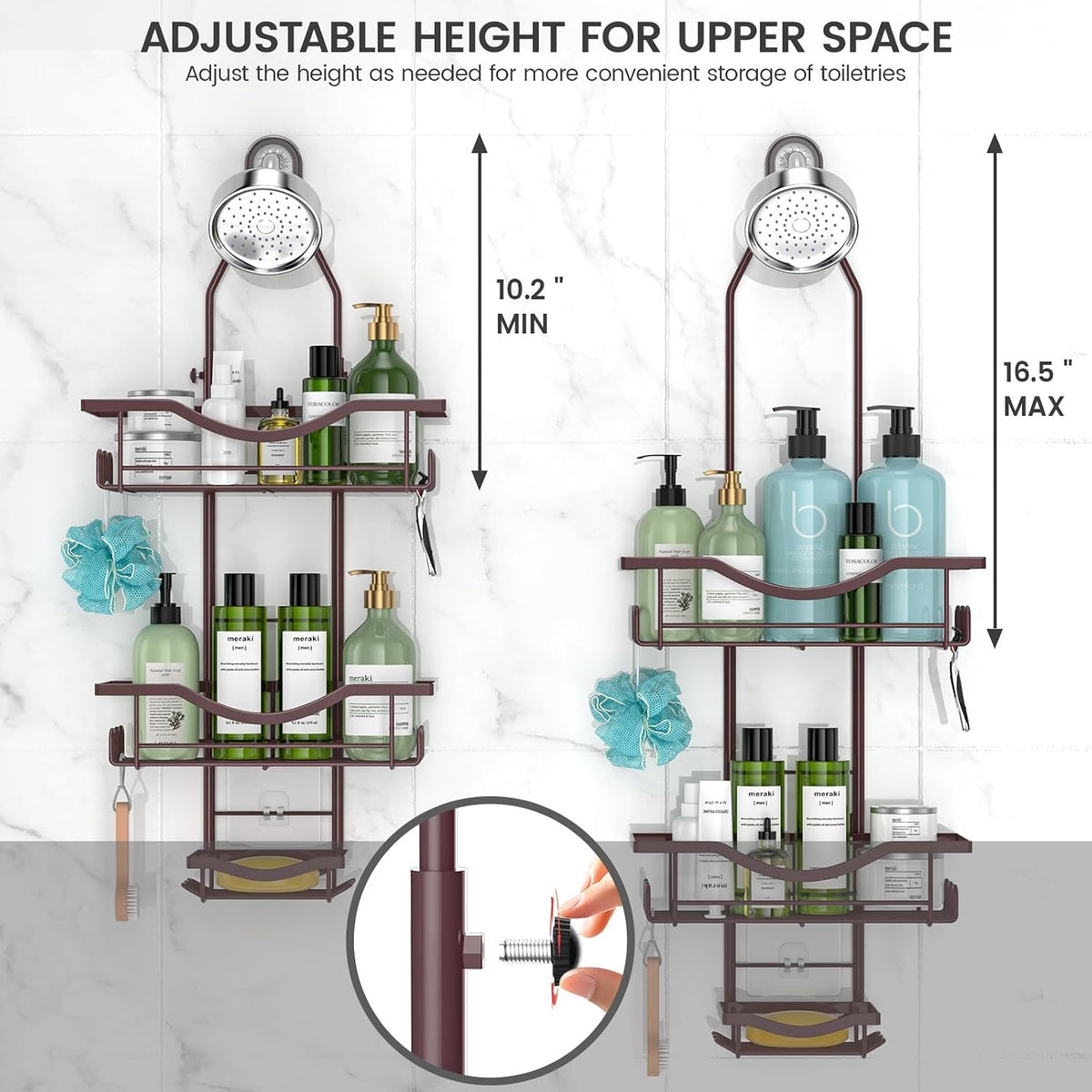 REINHARDT Adjustable Shower Caddy Hanging Over Shower Head, Bronze