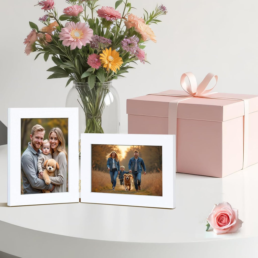 5x7 Double Hinged Picture Frame with Real Glass, PS04-WHD7