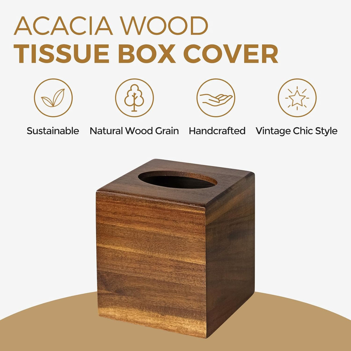 Wood Tissue Box Cover， Acacia Wood Tissue Box Cover Square, Decorative Cube Facial Wooden Tissue Box Holder with Slide-Out Bottom for Bathroom, Bedroom, Dinner Table, Office, Kitchen