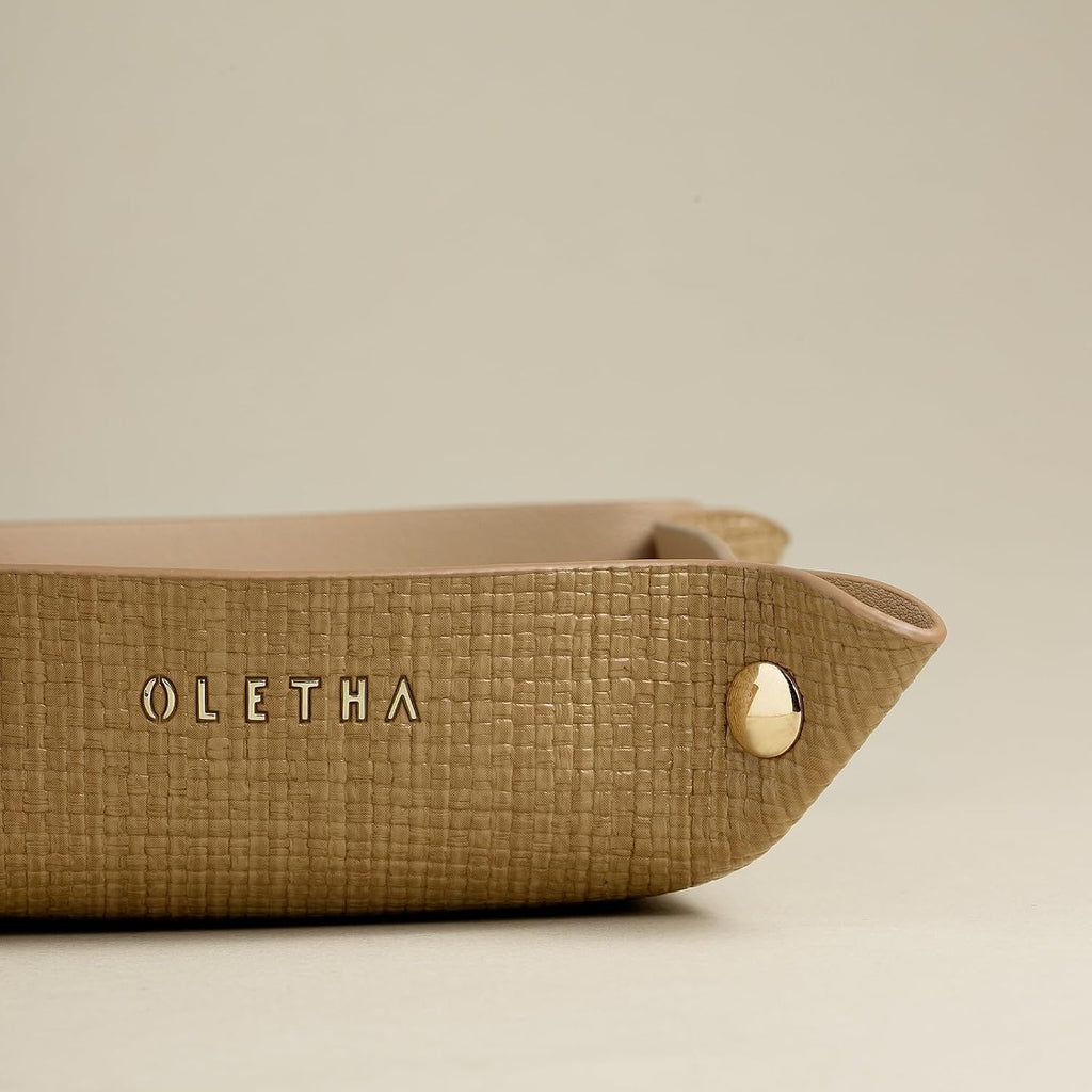 OLETHA Foldable Valet Tray, Travel Essentials, Raffia Embossed, Wheat