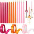 12 Pcs Pink and Orange Party Taper Candles with 3 Roll Ribbon