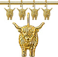 Highland Cow Shower Curtain Hooks, Rust-Resistant Zinc Alloy Metal Hooks, Farmhouse Bathroom Decor, 12 Pack (Gold)