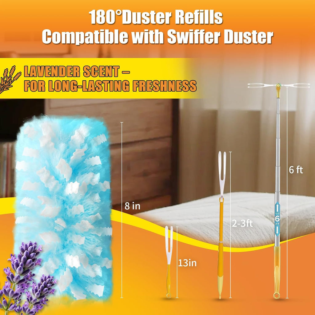 40 Count Duster Refills Compatible with Swiffer Duster, 180°Disposable Multi-Surface Microfiber Cleaning Dusters, Lavender Scent