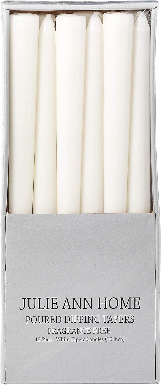 Unscented Taper Candles for Home – 10 Inch Tall Clean Burning Candlesticks | Perfect for Weddings, Parties, Home Décor | White | 12 Pack