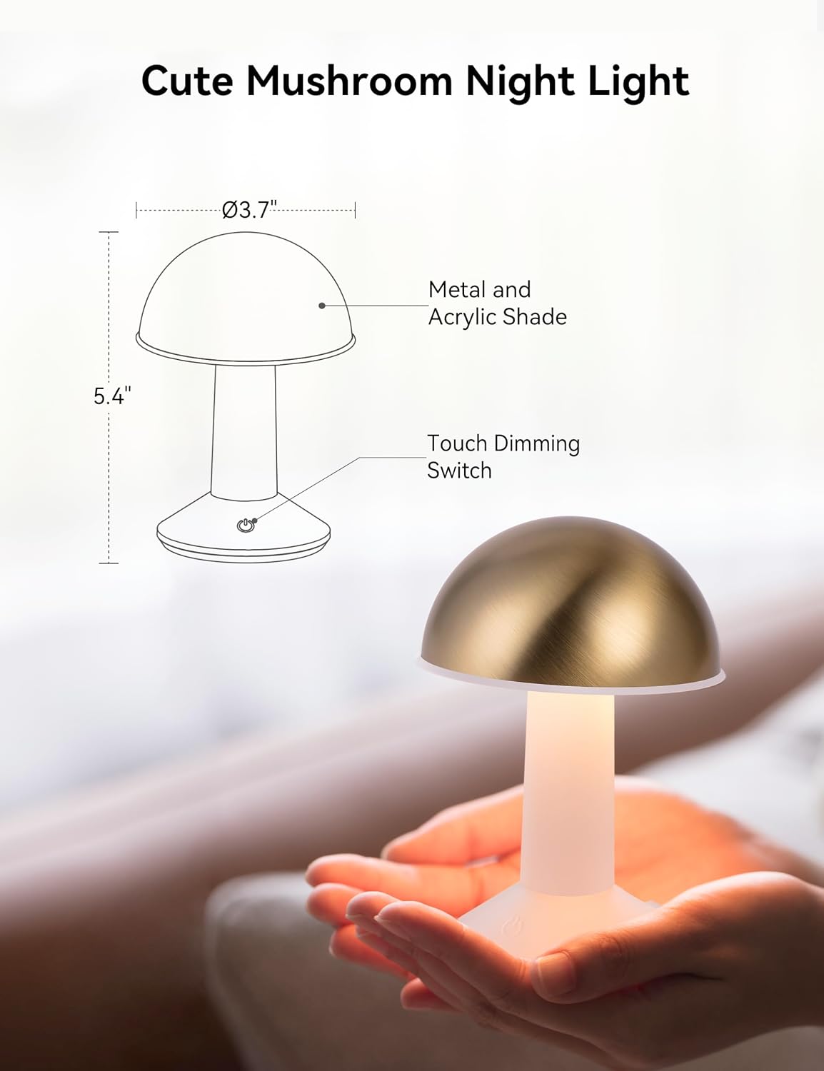 Tubicen 2 Pack Rotatable Mushroom Table Lamp Gold Cordless Bedside Lamp