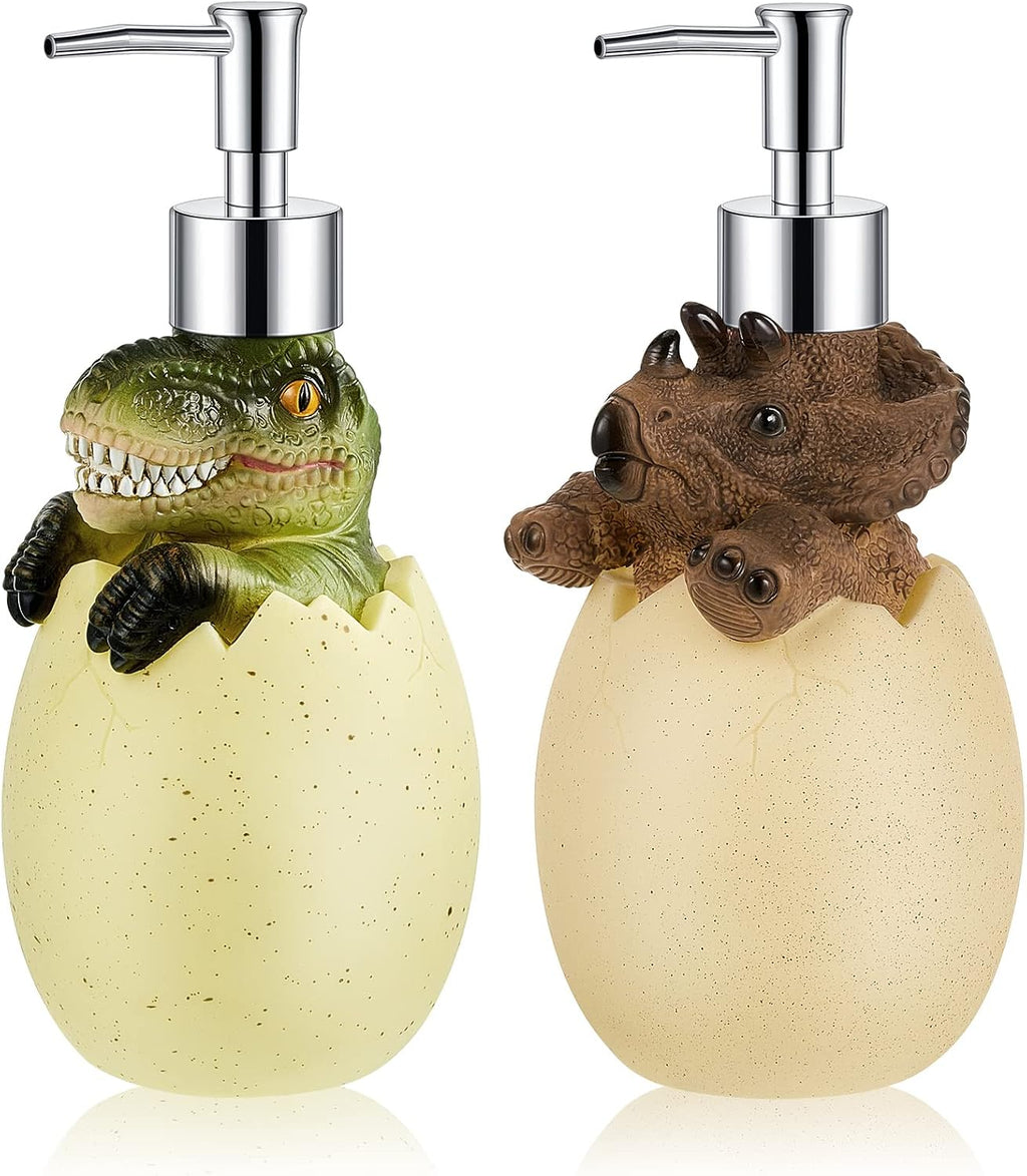 Dinosaur Soap Dispenser 2 Pieces Egg Kids Soap Dispenser Cute Dinosaur Bathroom Accessories Animal Shower Lotion Liquid Refillable Shampoo Bottle with Pump for Kitchen Bath Countertop Decor