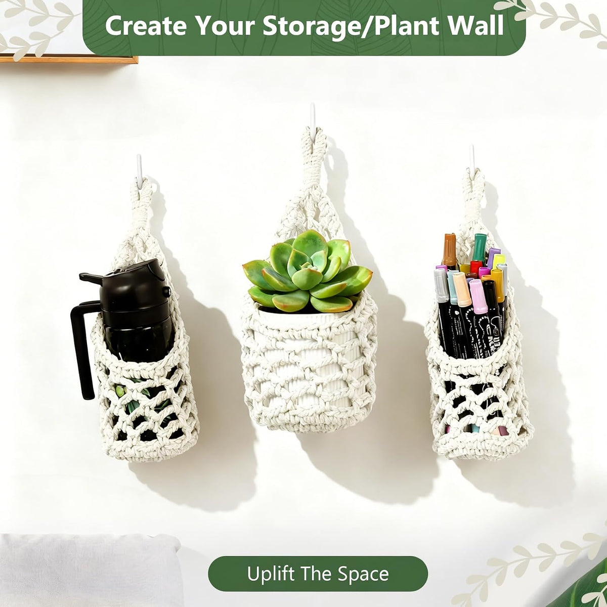 Macrame Wall Plant Hanger, Small Hanging Planter Basket Holder, Wall Planters for Indoor Plants, for Up to 4 Inch Pot (Ivory, 4-Inch)