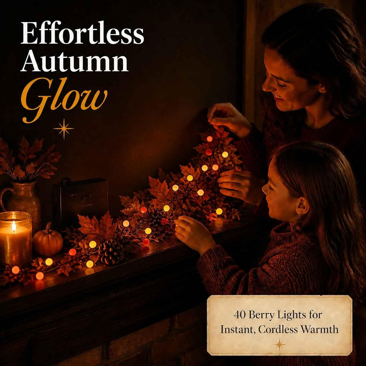 QBIS Battery Powered Halloween Lights, 40 Berry Lights, Orange Yellow Red