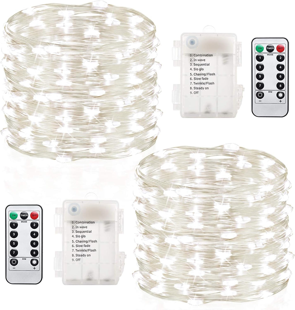 GDEALER 2 Pack 20 FT 60 LED Fairy Lights, Battery-Operated, White