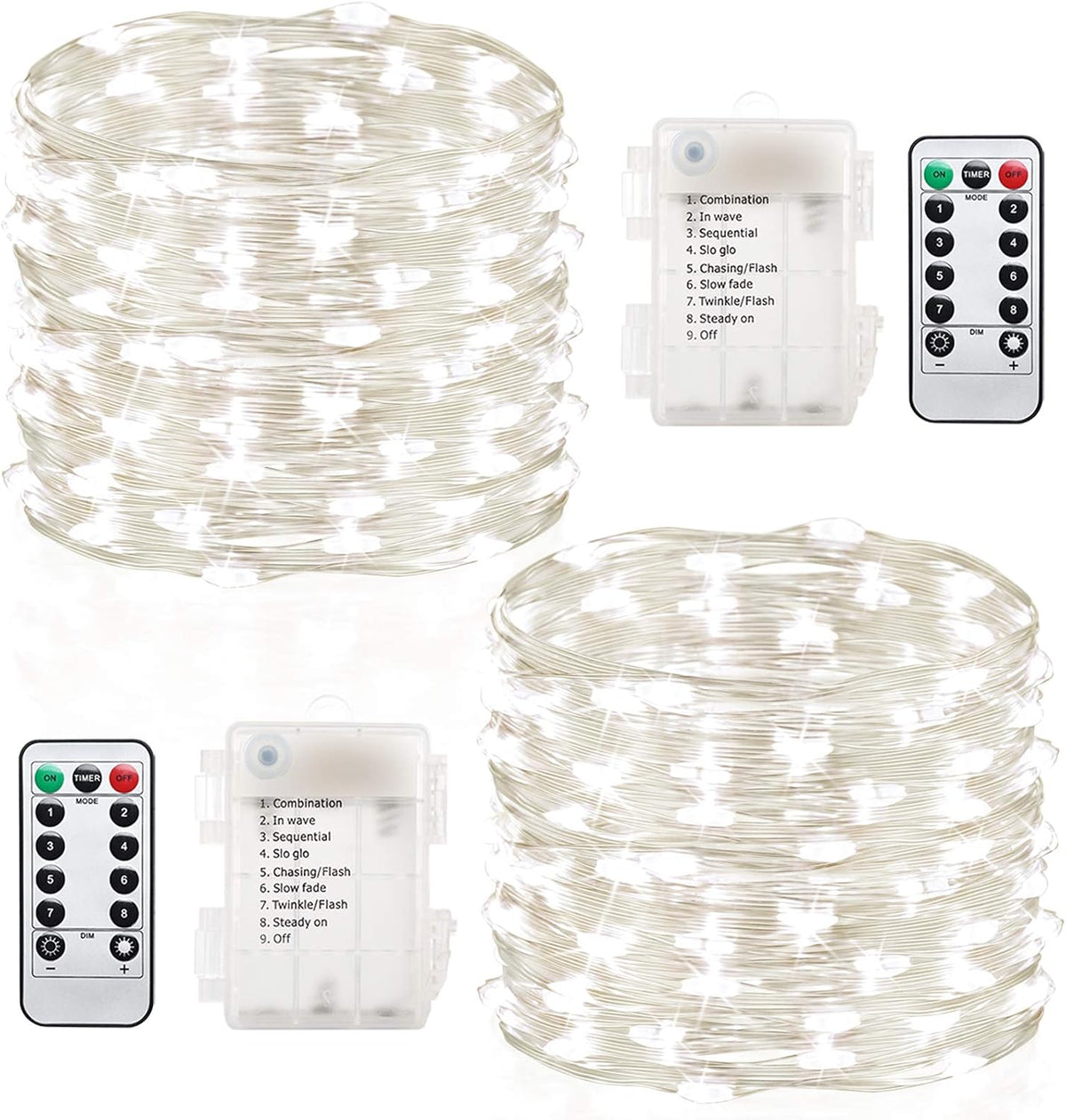 GDEALER 2 Pack 20 FT 60 LED Fairy Lights, Battery-Operated, White