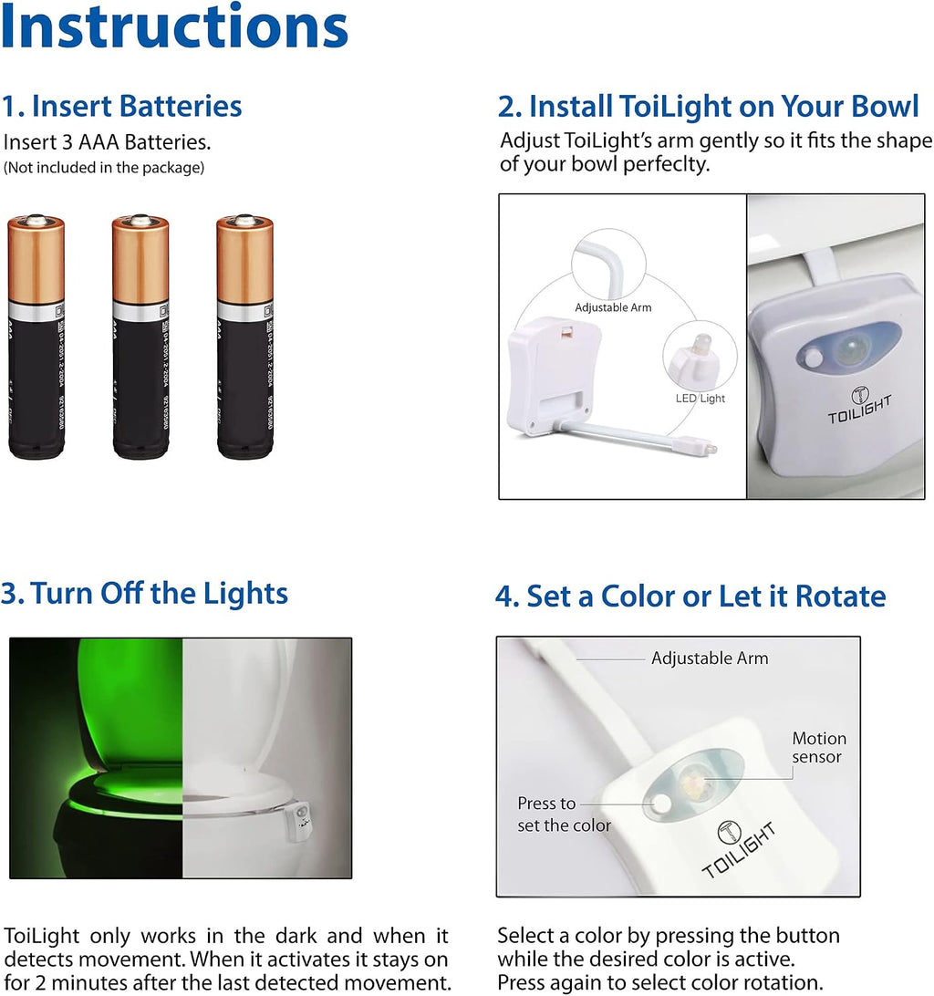 ToiLight The Original Toilet Bowl Night Light. Fun Useful Bathroom Motion Sensor Tech Gadget. Funny Novelty Birthday Gift Idea. Stocking Stuffer for Him, Her, Guys, Men, Mom, Brother