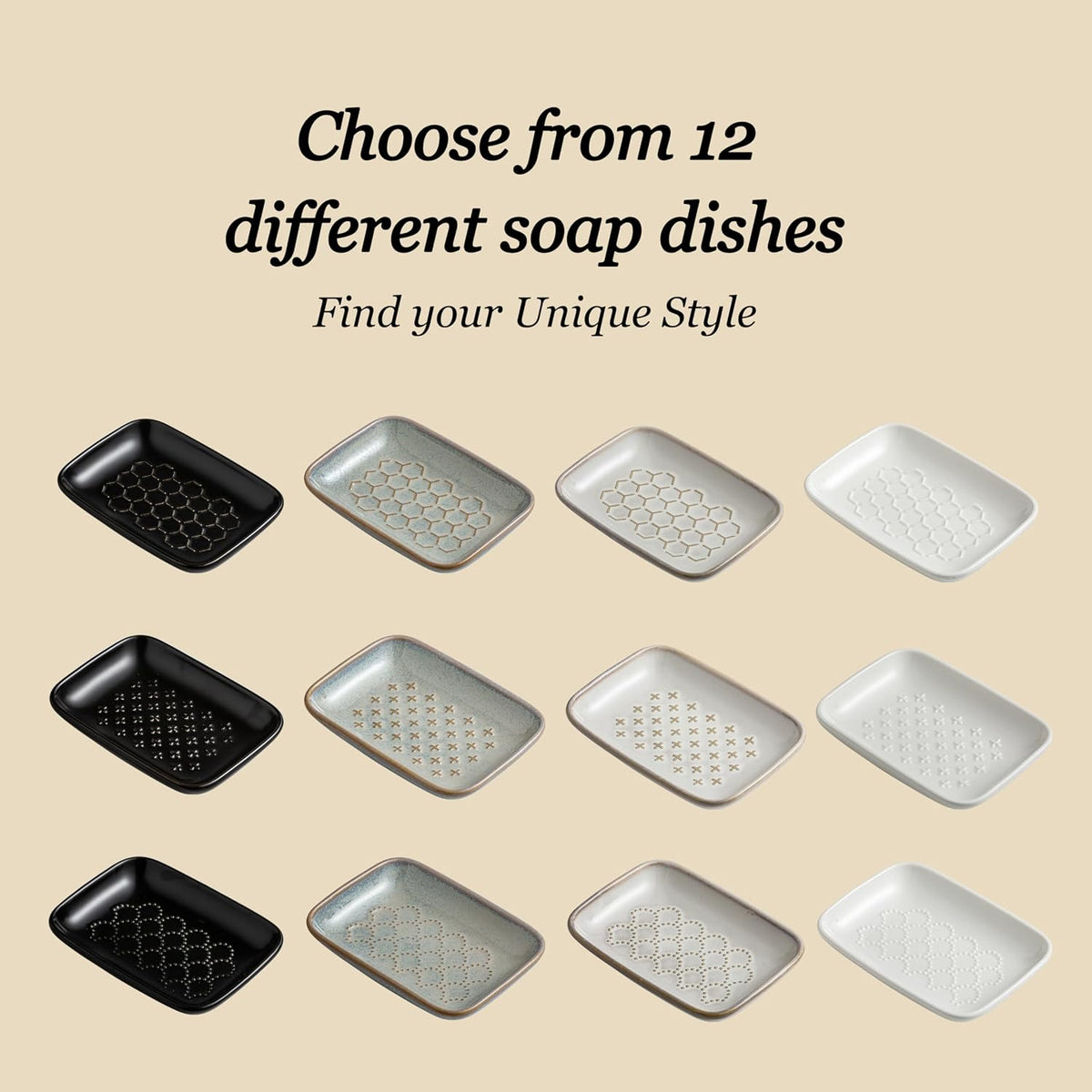 Gomakren Ceramic Soap Dish for Shower, Honeycomb Soap Tray 5.5 Inch, Beige