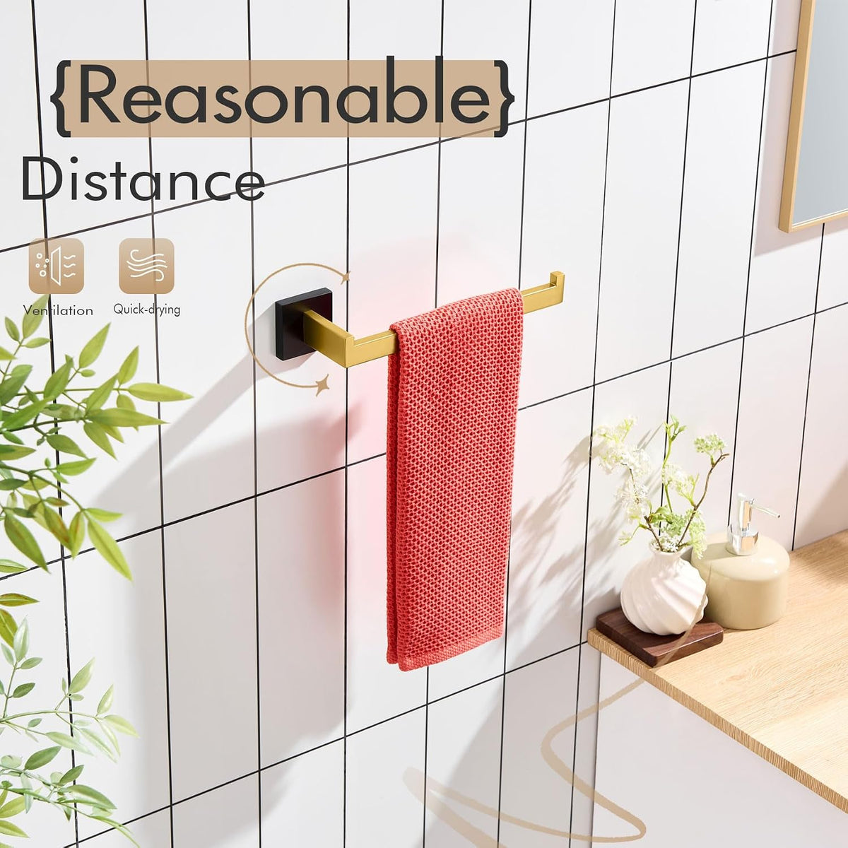 KOKOSIRI Towel Bar for Bathroom Wall Mount 9'' Hand Towel Holder T-304 Stainless Steel Bath Kitchen Accessories Matte Black and Brushed Gold, B3003GDK