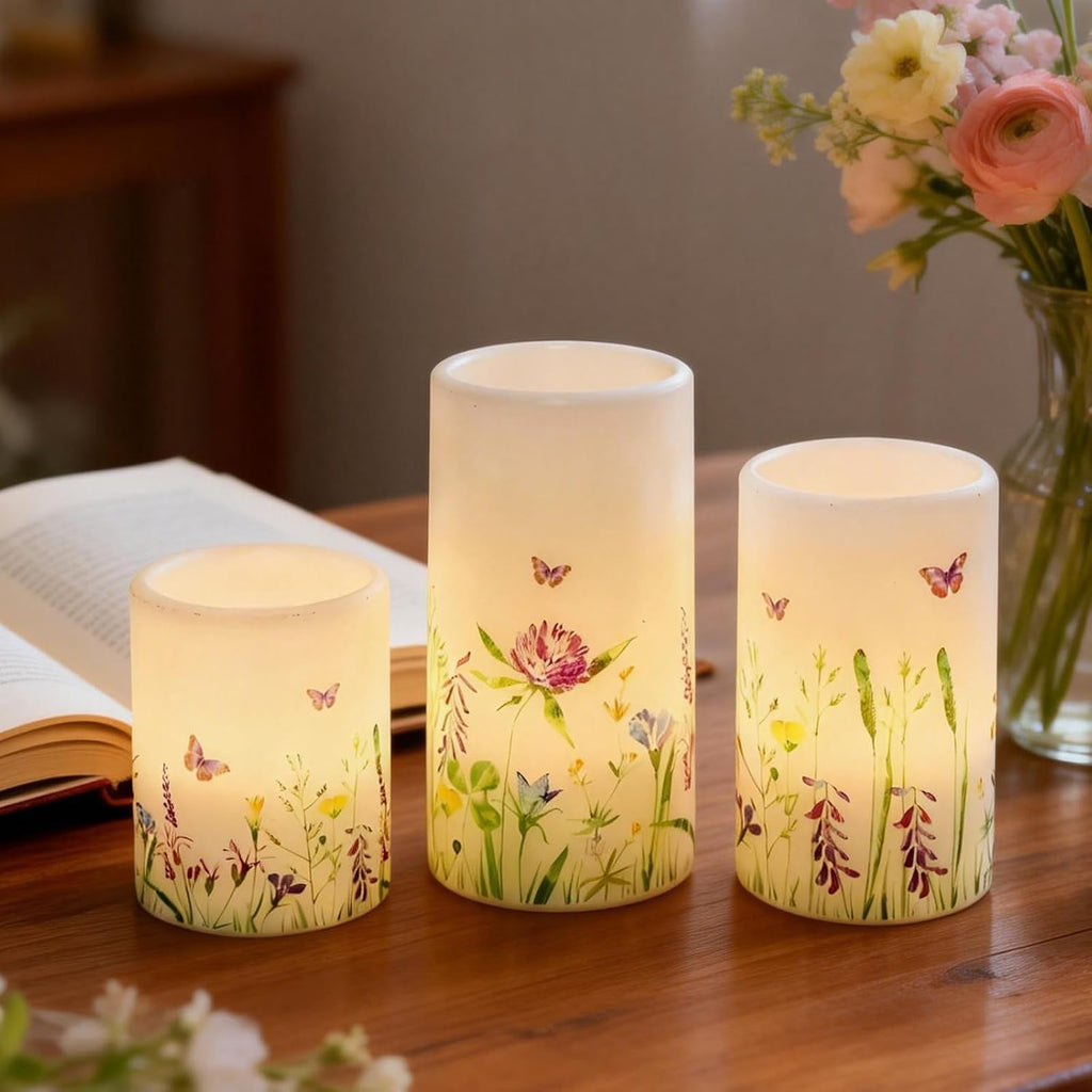 Butterfly Flameless Pillar Candles Battery Operated with 6H Timer