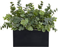 365 Blooming Decor Fake Eucalyptus Plants in Black Planter Box - Luxury Potted Artificial Eucalyptus Greenery with Real Pebbles for Farmhouse Bathroom, Shelf, Windowsill Décor//No Assembly Required//