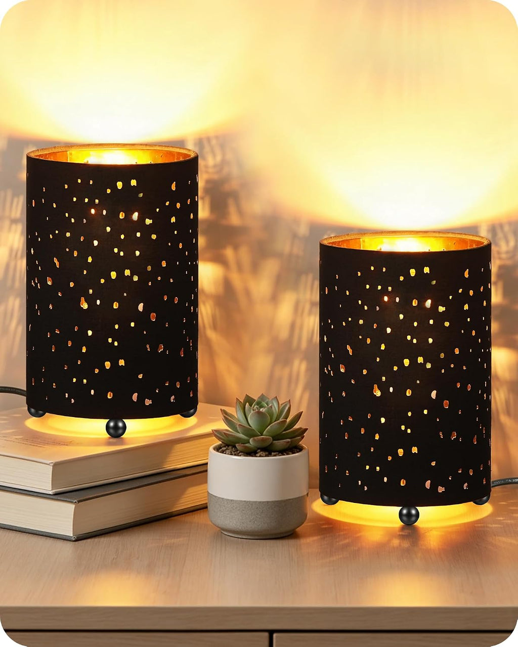 Black Table Lamps Set of 2, 8.1" Small Bedside Lamps Set of 2