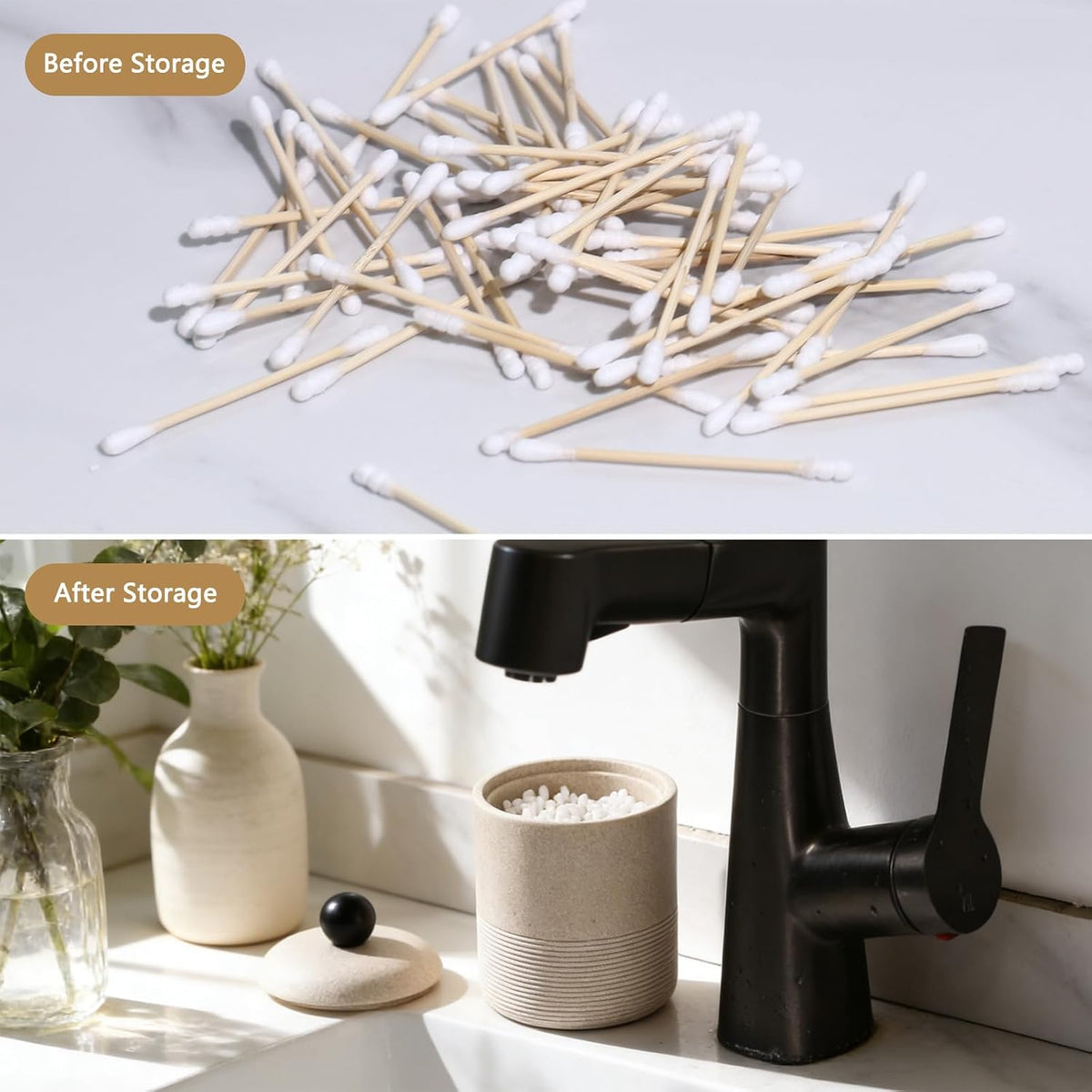 Lidded Qtip Holder, Durable Resin Qtip Container, Bathroom Cotton Swab Container Suitable for Cotton Swabs, Makeup Pads, Dental Floss Picks, Makeup Sponges, And Small Bathroom Accessories (Beige)