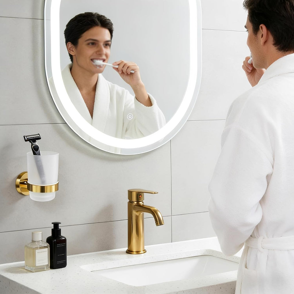 Toothbrush Holder with Frosted Glass Cup-Gold