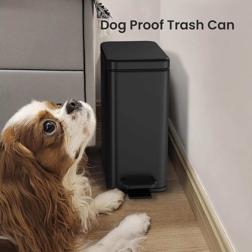 Cesun 2.6 Gallons Small Bathroom Trash Can with Lid Soft Close, Black
