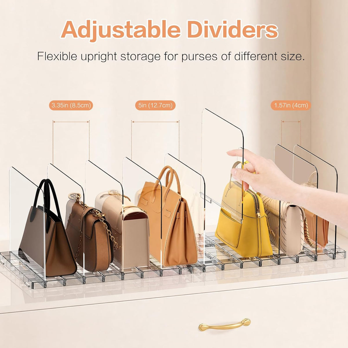 Stackable Purse Organizer for Closet Shelf, Acrylic Handbag Shelf Dividers