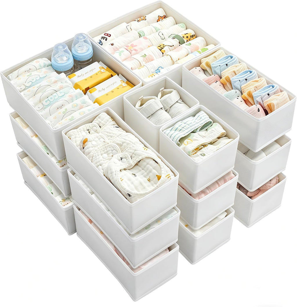 Vtopmart 18 Pack Baby Clothes Organizer, Fabric Drawer Drawer Bins, White