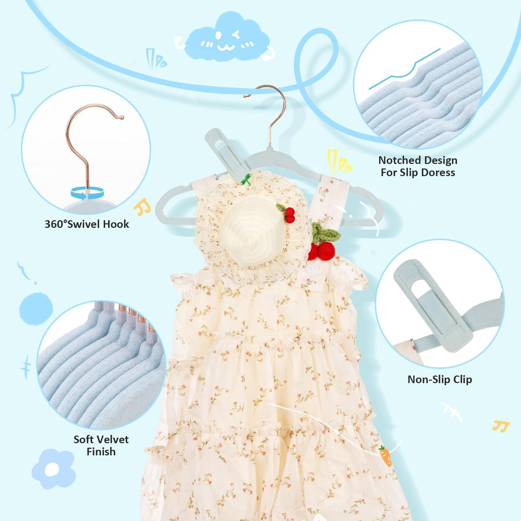 Tonswachic Baby Closet Hanger, Infant&Toddler Felt Hanger,11", Blue,30 Pack