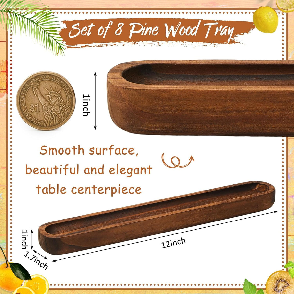 Thyle 8 Set Wooden Dough Bowls Decor 12 x 1.8 x 1 Inch Rustic Long Wood Trays Decorative Wooden Bowls Vintage Wood Trays Entry Table Decor for DIY Farmhouse Home Table Centerpiece Decoration