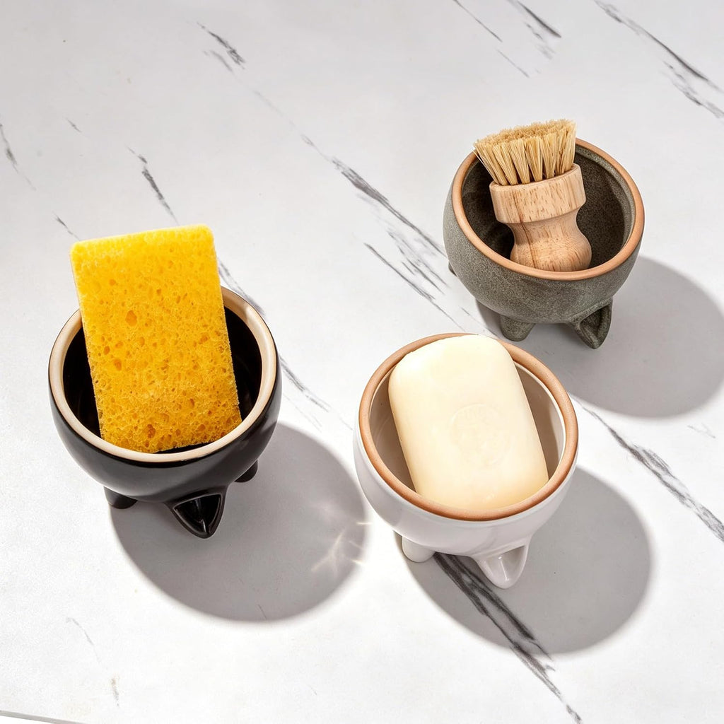 Soap Dish, Self Draining Ceramic Soap Holder for Shower, Bath, Kitchen Sink