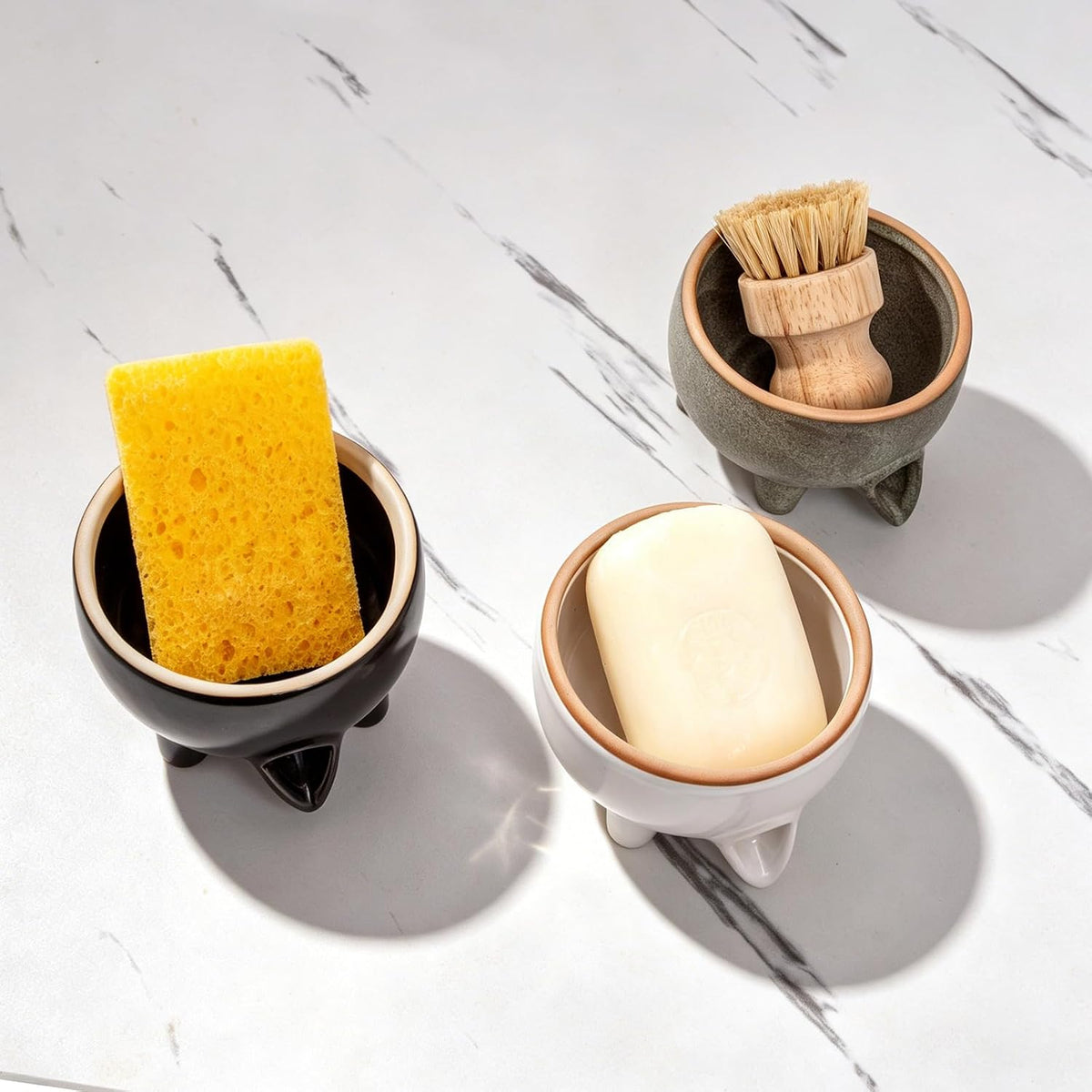 Soap Dish, Self Draining Ceramic Soap Holder for Shower, Bath, Kitchen Sink