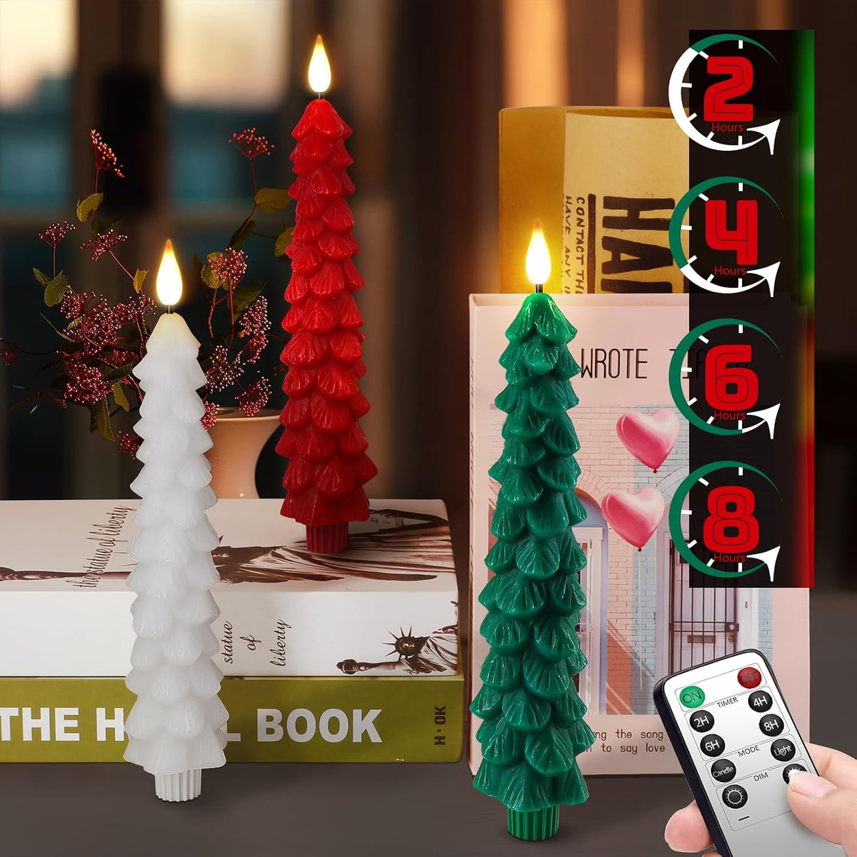 PChero Christmas Tree Candles with Remote Timer, 3 Pack, 9.7 Inches