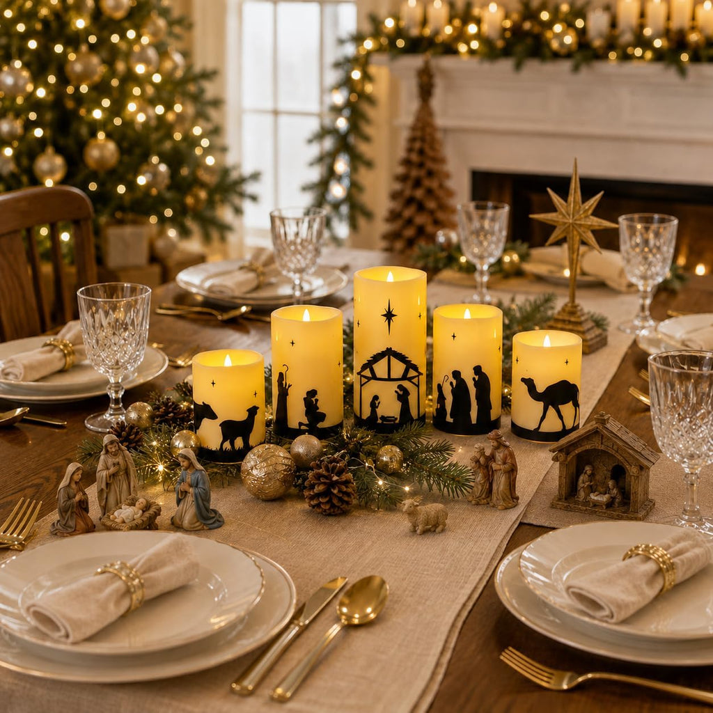 Nativity Scene Flameless Candles, Christian Gifts Advent Christmas Decor