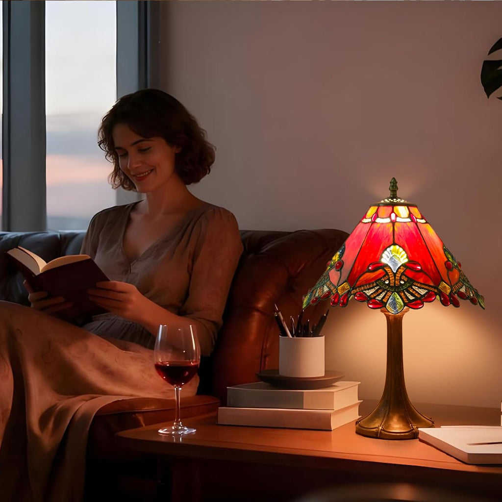Tiffany Style Lamp,Red,Remote Brightness & Temp Control,12 Inch