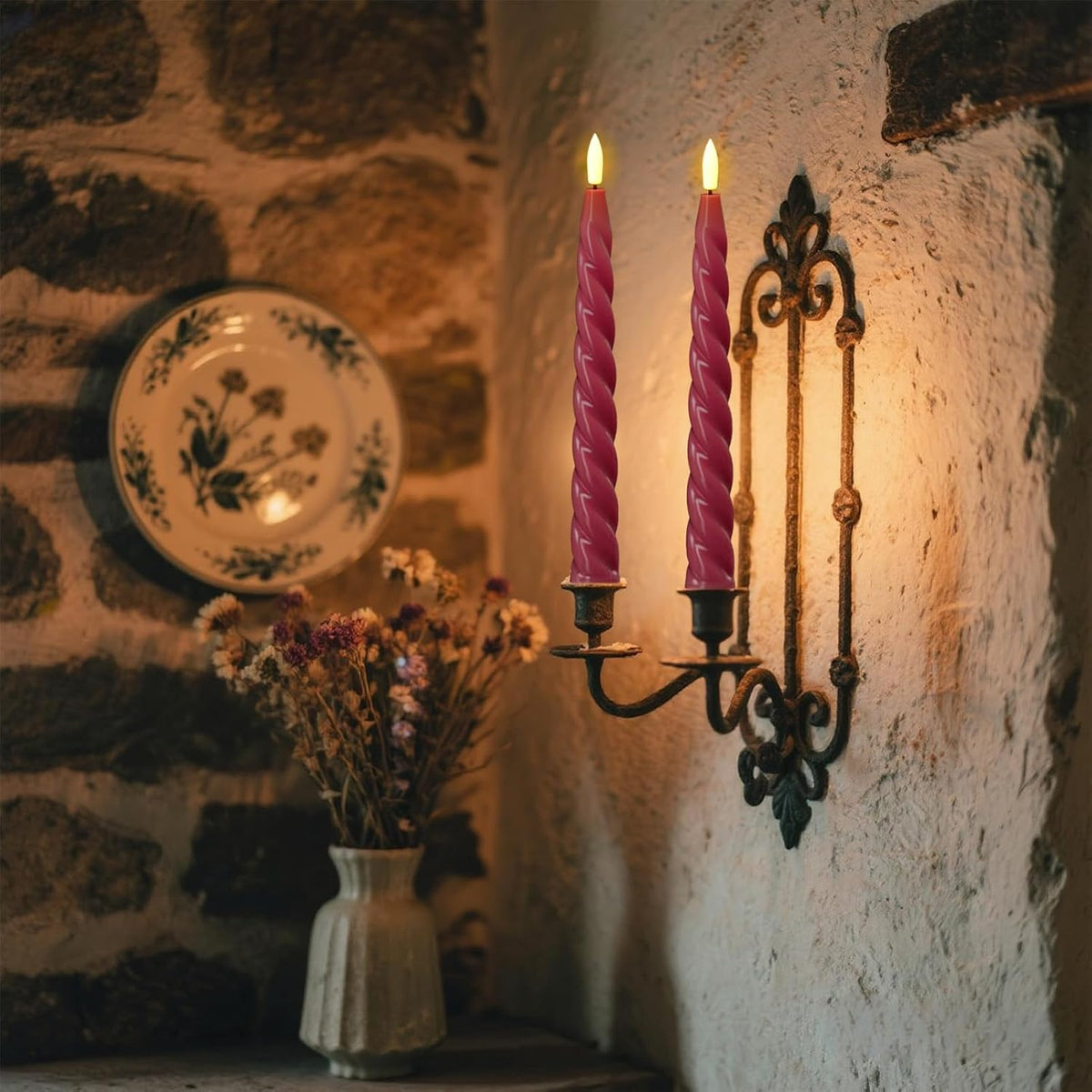 Eldnacele Red Flameless Taper Candles Battery Operated with Remote Timer