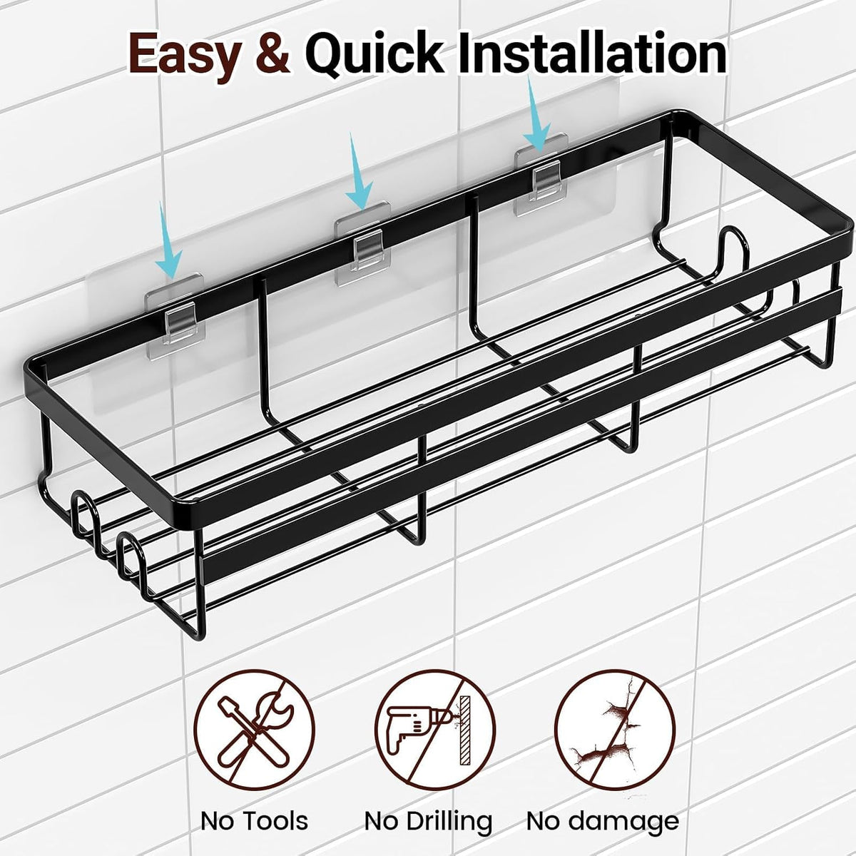 WOWBOX 4 Pack Adhesive Shower Caddies, No Drill Bathroom Shelves, Large