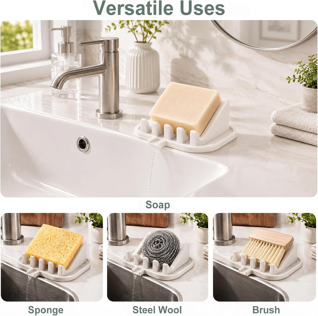 Silicone Soap Dish Holder for Shower with Self Draining (2, White)