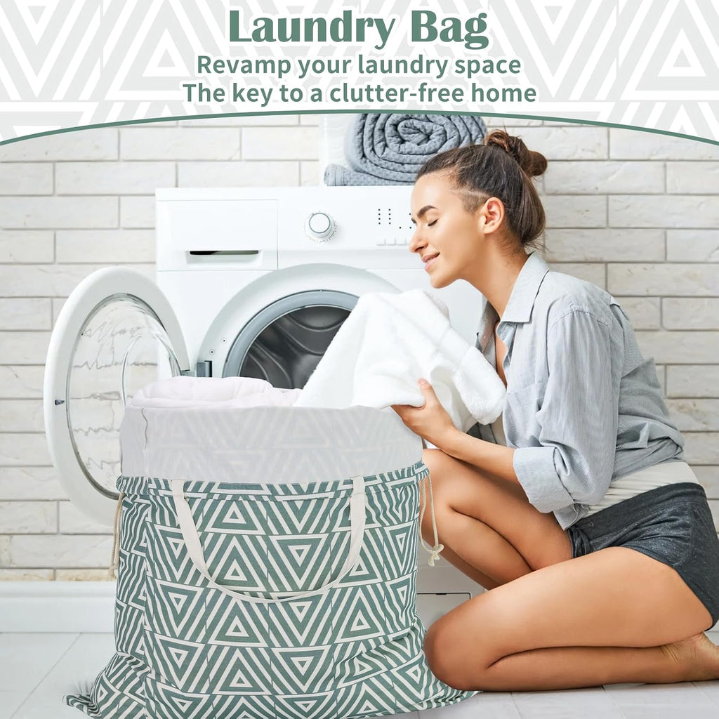 Canvas Laundry Bag with Handles & Drawstring 30"Wx35"H, L+ Geom SlateGreen