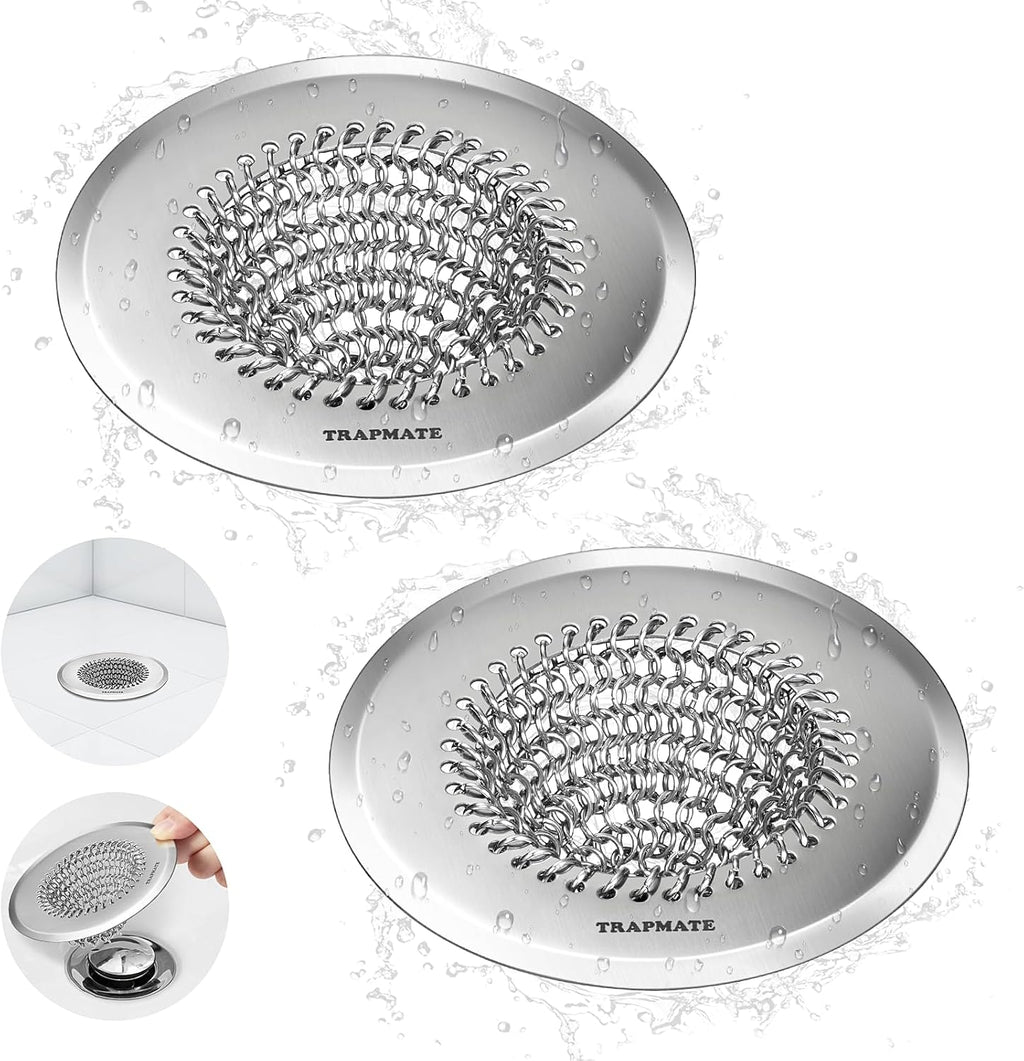 TRAPMATE 2 Pack Bathtub Drain Hair Catcher Shower Drain Cover Protector