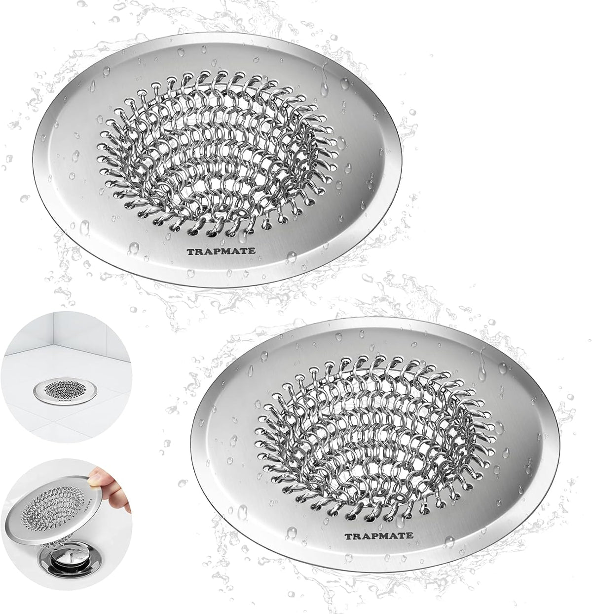 TRAPMATE 2 Pack Bathtub Drain Hair Catcher Shower Drain Cover Protector