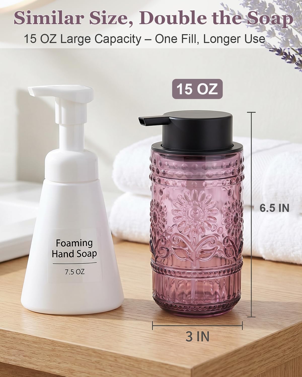 Glass Foaming Soap Dispenser, Vintage Foam Hand Soap Dispenser, Purple