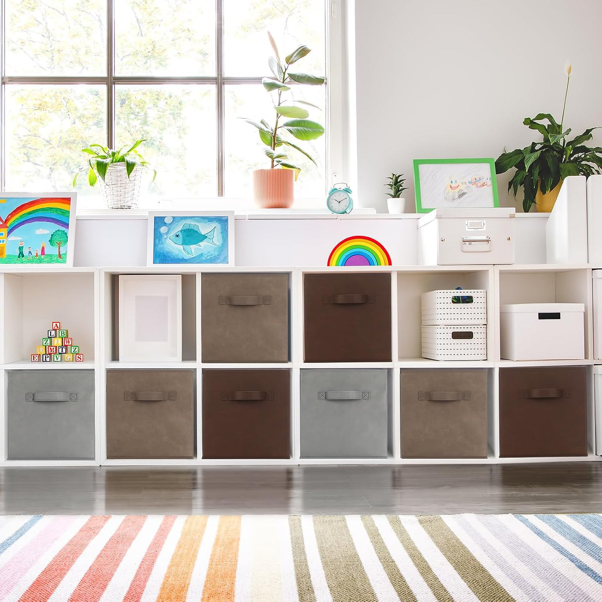 Karenhi 6 Pack Cube Storage Bins, Brown Gray Fabric Organizer
