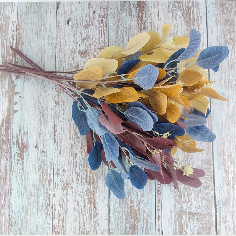 8Pcs Artificial Eucalyptus Leaves Stems Faux Eucalyptus Plant Branches for Vase Filling Home Decoration Flowers Wedding Holiday Arrangement (Color Mixing)