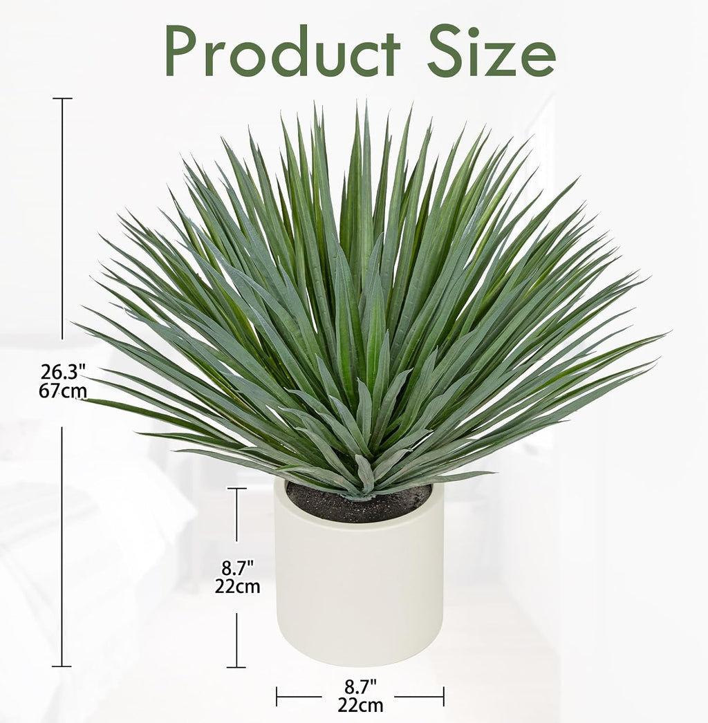 Briful Large Agave Plant Artificial in Resin White Pot, 26.3in Outdoor Fake Agave Plant Realistic Artificial Agave Cactus for Indoor Home Office Garden Front Patio Decor