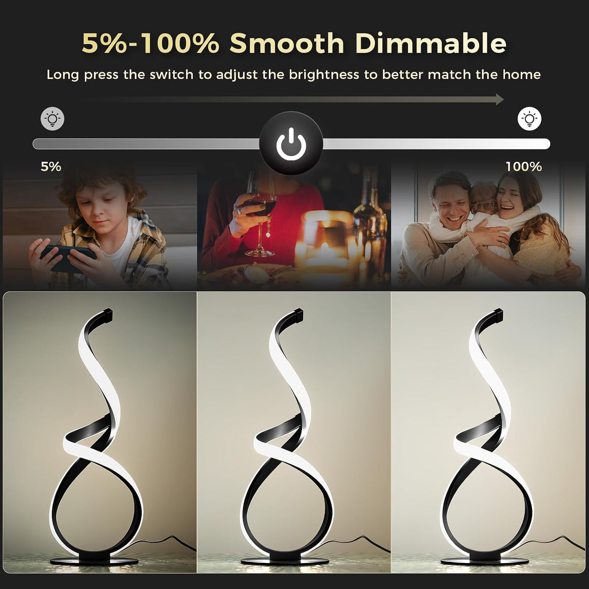 Modern Cool LED Table Lamp, Spiral Touch Control Desk Light
