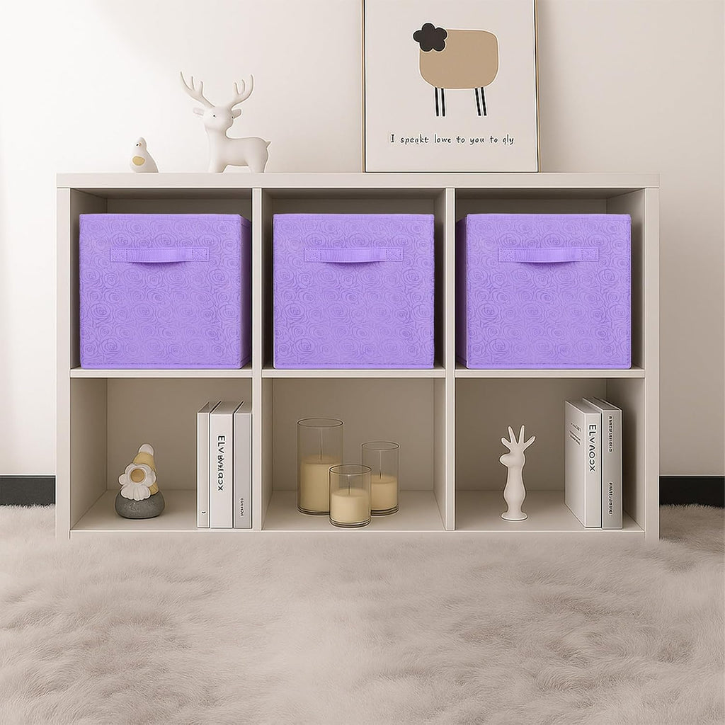 ShellKingdom Storage Bins, Foldable Fabric Storage Cubes with 3D Embossed Rose Pattern, Cloth Organizer Drawer For Closet And Toys, 10.5 X 10.5 X 11 inch, 2 Pack (Lavender)