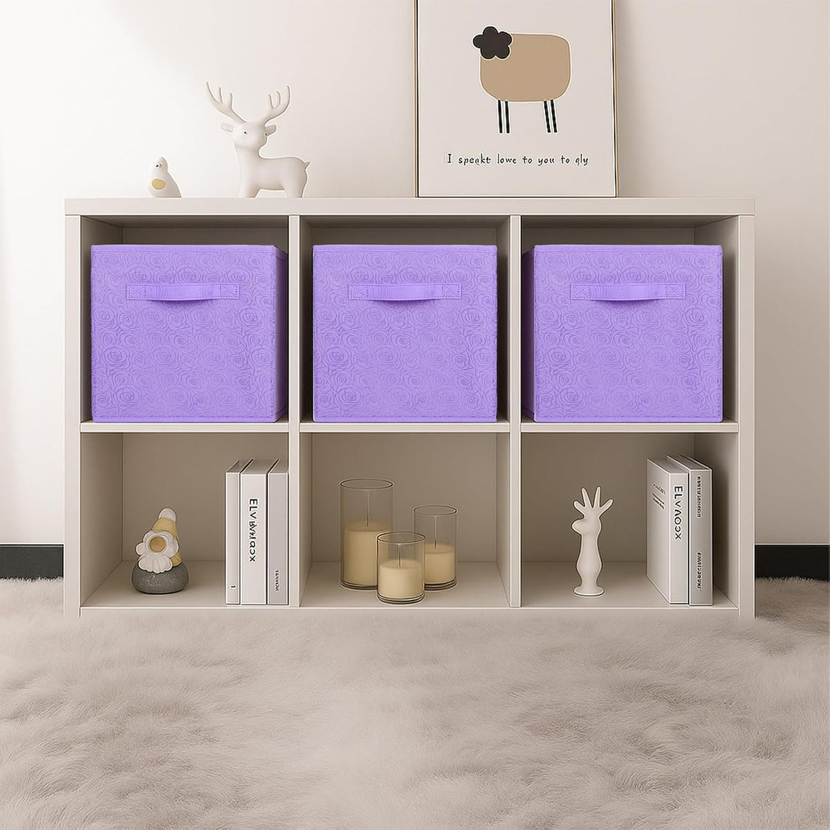 ShellKingdom Storage Bins, Foldable Fabric Storage Cubes with 3D Embossed Rose Pattern, Cloth Organizer Drawer For Closet And Toys, 10.5 X 10.5 X 11 inch, 2 Pack (Lavender)