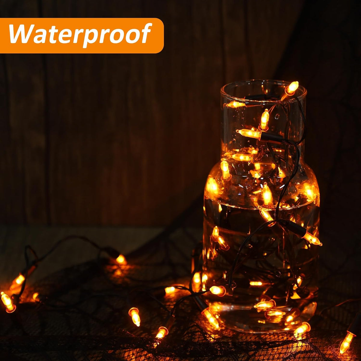 Blissun Halloween Lights: 50-Count Black Wire Mini String Lights with 8 Modes, 16 ft for Decorations (1 Pack, Orange)