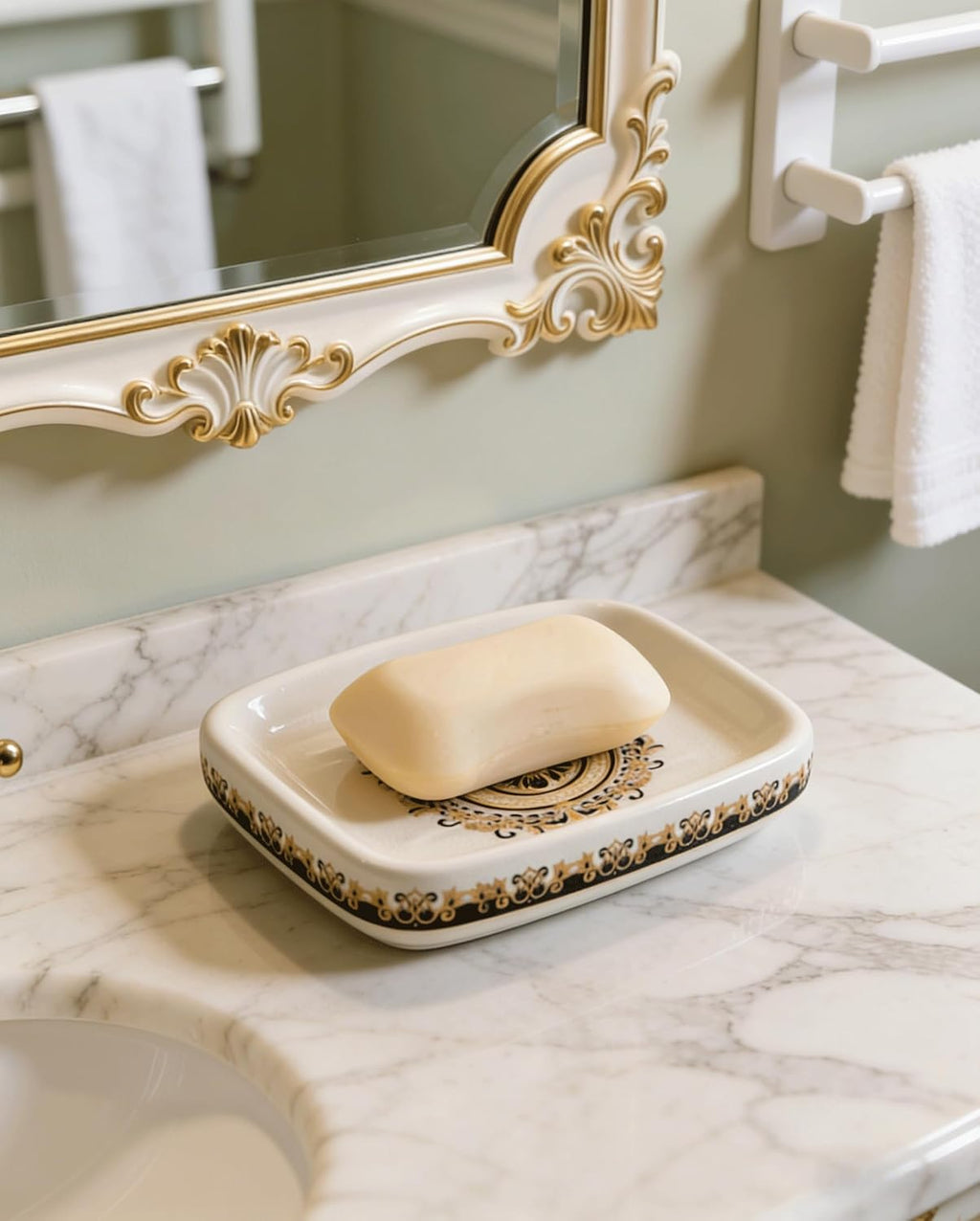 Kelake Ceramic Soap Dish Creative Ice Crack Ceramic French Sunflower Pattern Soap Dish Holder for Bathroom and Shower Soap Tray Box with Drain Gift for Mum Family